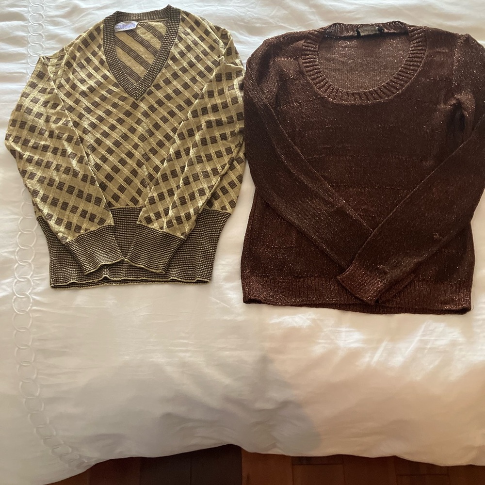 Vintage bundle  of  Gold & Brown metallic & Bronze sweaters.